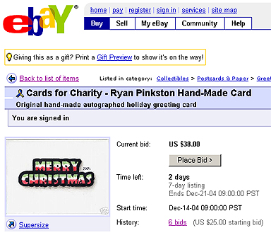 Bid on a hand-made Christmas Card I did for one of my favorite charities
